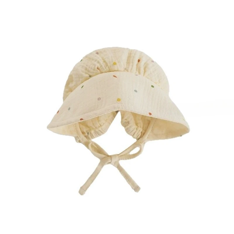 Gorro de bebé coreano con bonito oso para primavera/verano, protección solar de ala ancha, gorro con orejeras de gasa de algodón fino, transpirable y suave - imagen 4