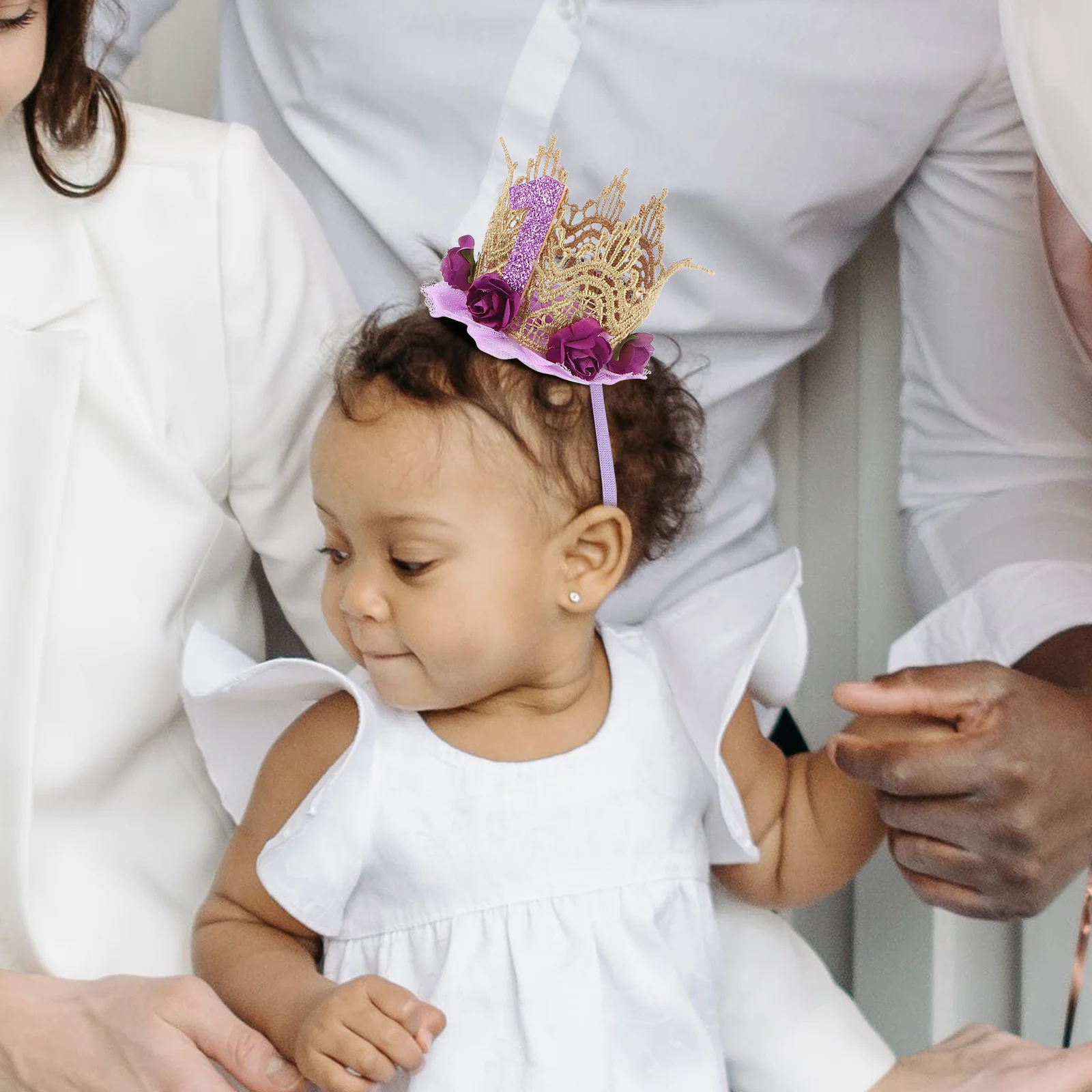 Corona de primer cumpleaños para bebé, accesorios para el cabello de encaje rosa púrpura, tocado para niña, corona para niños, suministros para fiesta, accesorio para fotografía - imagen 5