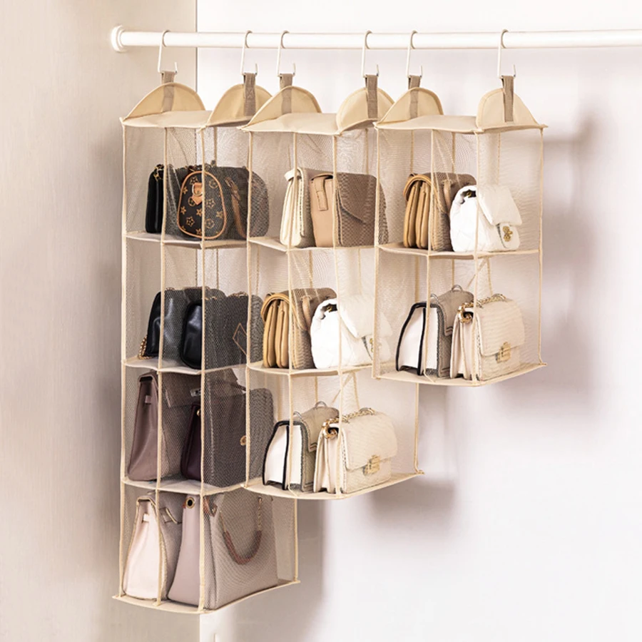 Nuevo Bolsa de almacenamiento plegable para armario, bolso colgante transparente, organizador en capas con gancho, bolsa de almacenamiento, armario - imagen 4