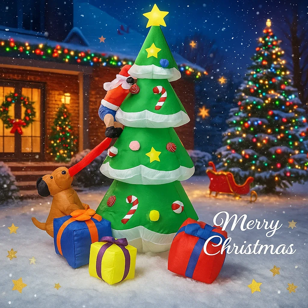 Juguete inflable de Navidad de 6,89 pies, árbol de Papá Noel, decoración de perros, luces LED, decoración de fiesta de patio, suministros navideños para el hogar, regalo festivo - imagen 2
