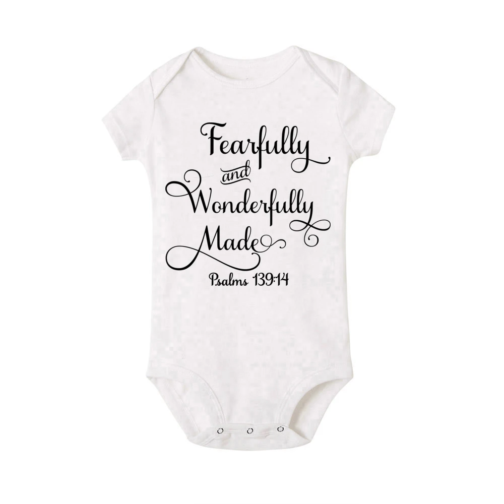 Body con miedo y maravillosamente hecho, mameluco de fe para bebé, regalo cristiano para bebé, mono religioso de Newbron, ropa para niños y niñas - imagen 3
