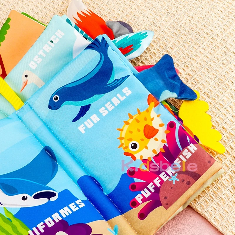 Libro de cola de tela suave para bebé – Libro arrugado sensorial Montessori con colas de animales para aprendizaje temprano infantil - imagen 3