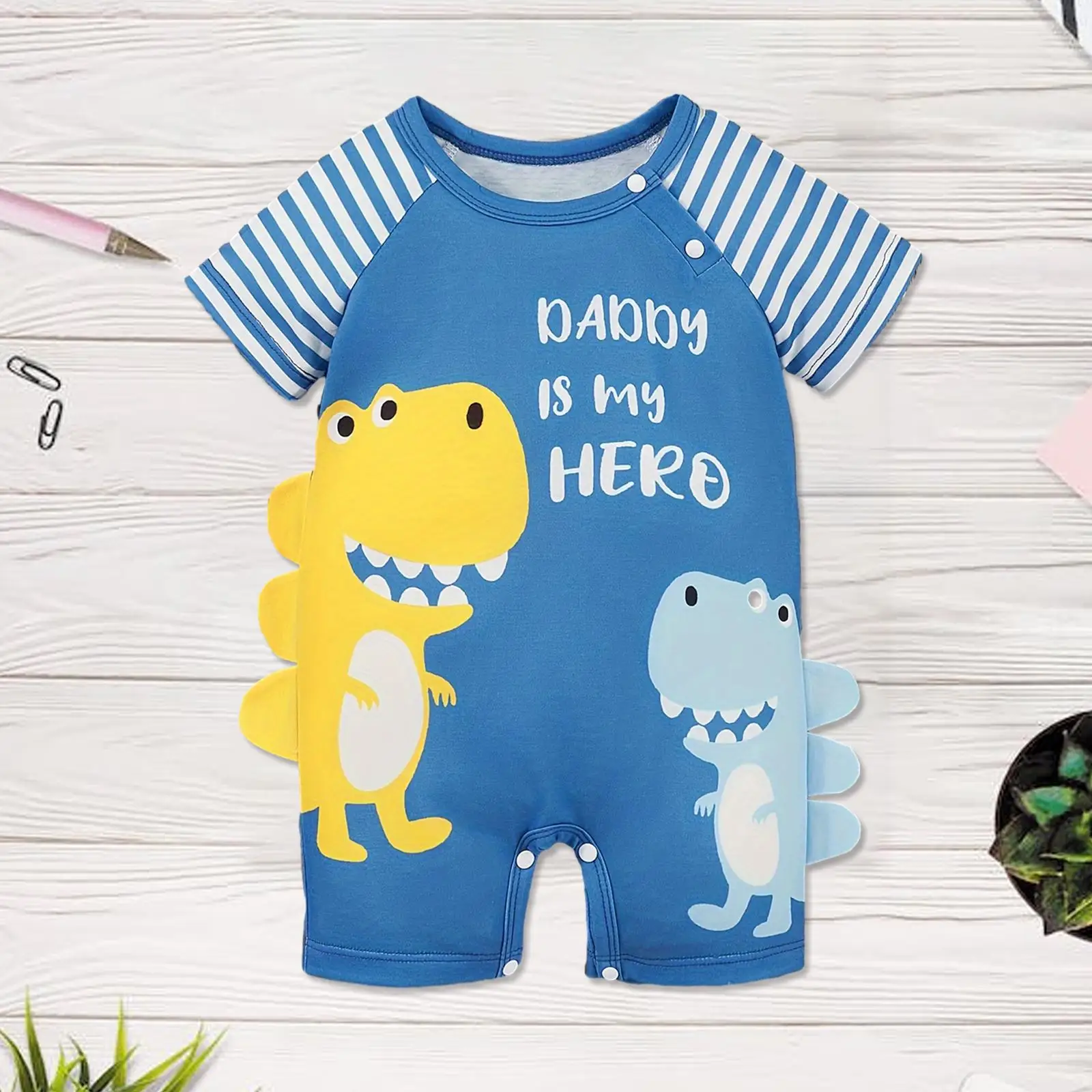 Baby Short Sleeve Rompers Summer with Dinosaur Print Infant Coveralls for Home Daily Wear Photography Props Party Holiday