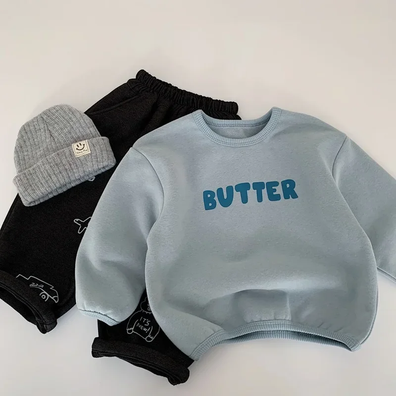 Ropa para niños de 1 a 6 años, sudaderas con estampado de letras y un cuello, sudadera con capucha breve para niños, Tops básicos para niños - imagen 3