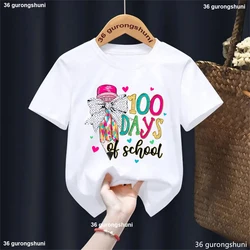 Camiseta con Estampado Gráfico de Lápiz y Lazo, 100 Días de Escuela, para Niñas/Niños, Estilo Harajuku Kawaii, Ropa Infantil, Tops de Verano, Camiseta, Gran Venta 2025