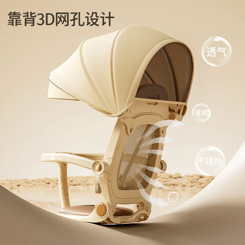 El dispositivo para caminar para bebés puede sentarse o acostarse, cochecito de bebé bidireccional plegable y ligero, vista alta, cuatro ruedas - imagen 2