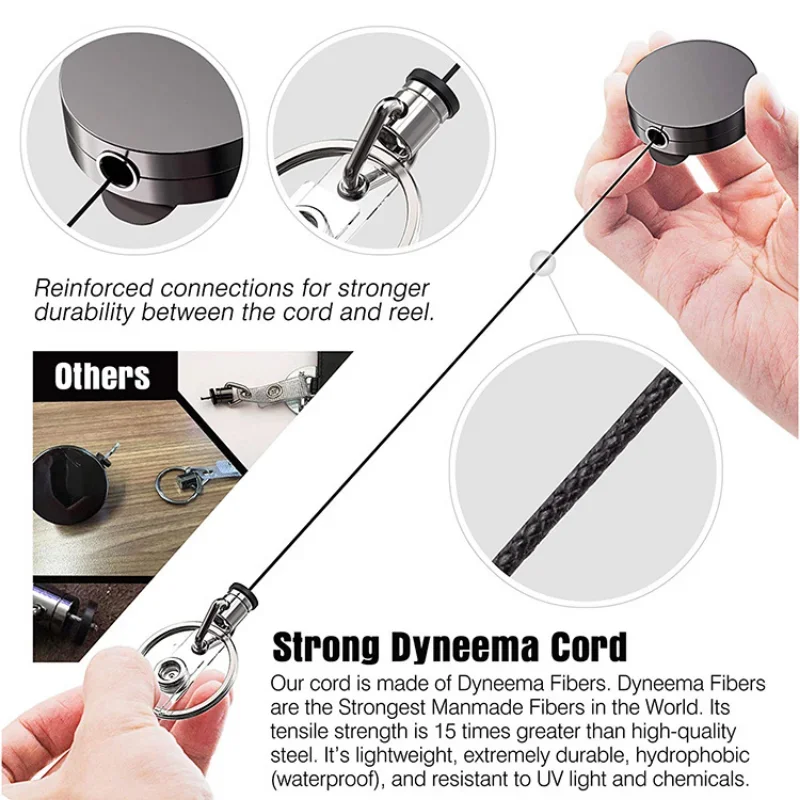 Llavero retráctil con botón de tracción de Metal, carretes de insignia, cinturón, tirador de Cable reciclable de alta elasticidad, llavero para tarjeta de identificación, 1 ud. - imagen 3