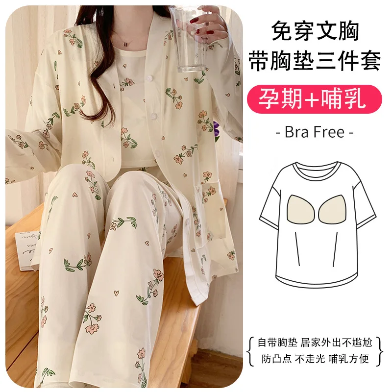 Pijama de lactancia de algodón para embarazadas – Estilo coreano - imagen 2