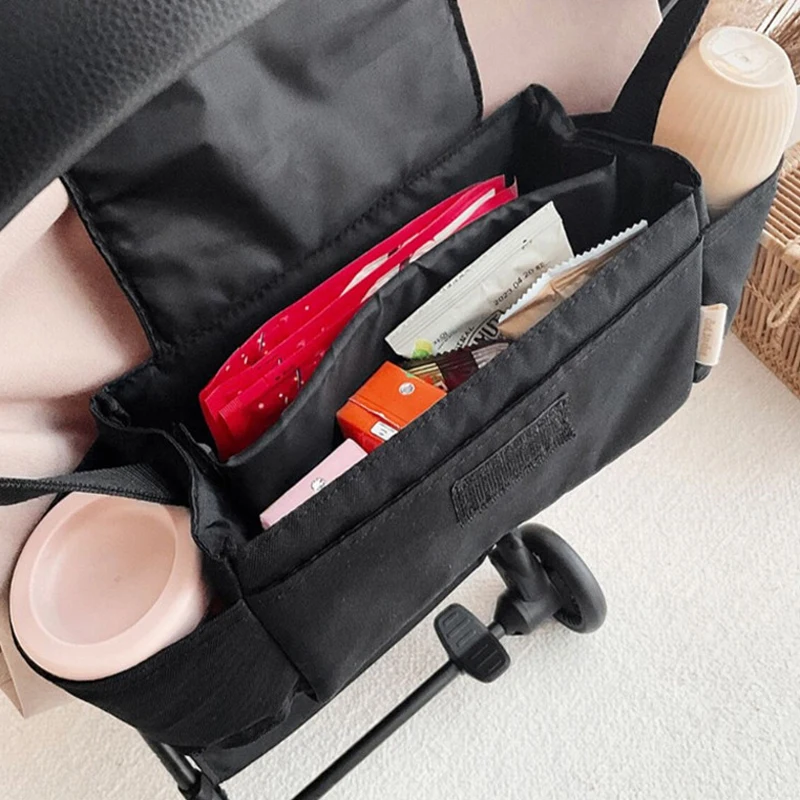 Bolsa para cochecito de bebé, bolsas de almacenamiento con bordado de oso y ardilla de dibujos animados, accesorios organizadores de cochecito colgantes portátiles impermeables para exteriores - imagen 4