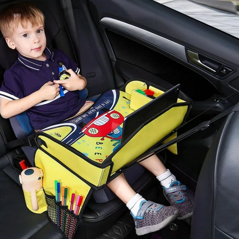 Bandeja de viaje para niños pequeños y niños, asiento de coche, bandeja de regazo para avión, bandeja de mesa de asiento de coche con organizador para actividades de viaje por carretera