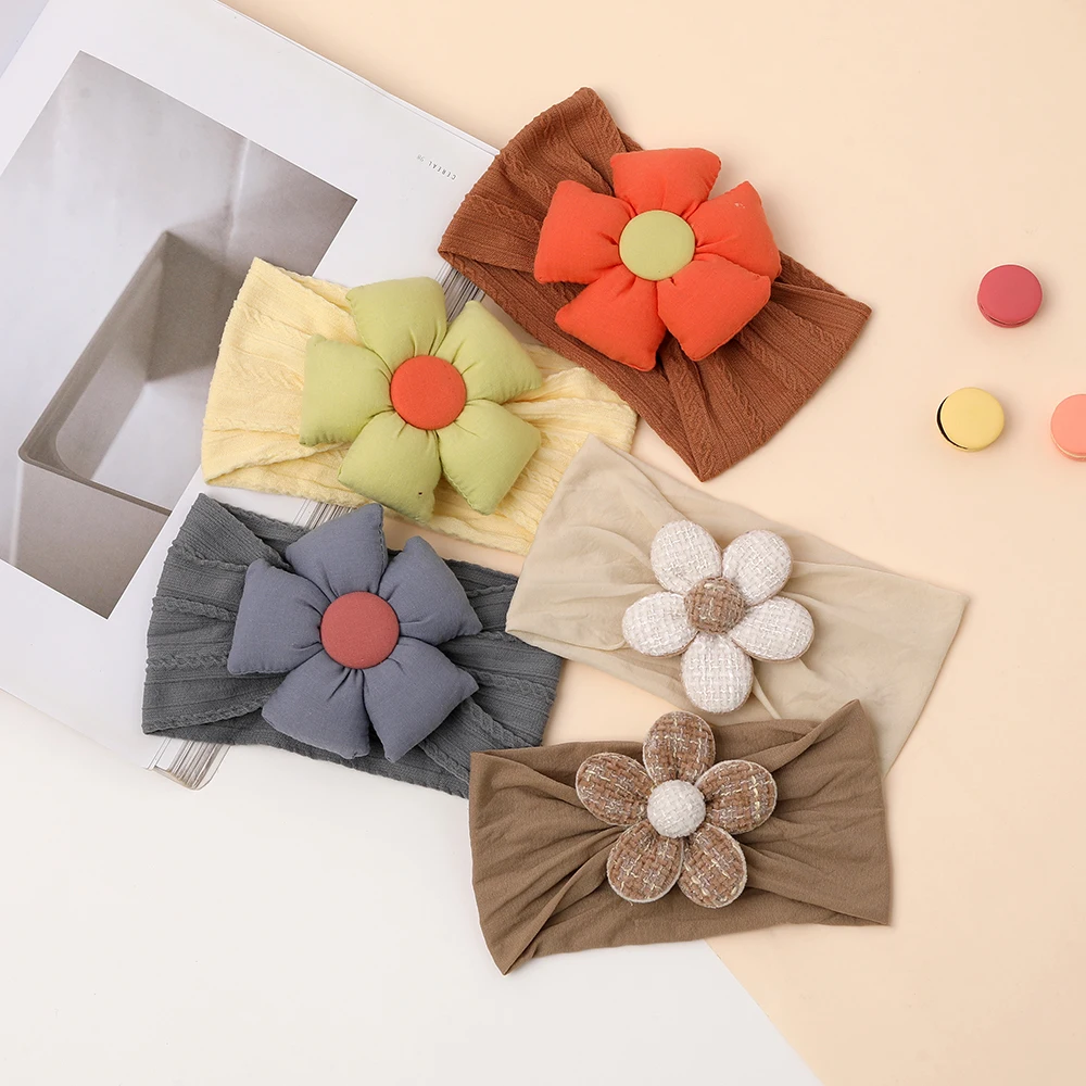 Diadema de flores esponjosas para bebé recién nacido, diademas elásticas de nailon suave para niña, turbante infantil, accesorios para el cabello para niños - imagen 2