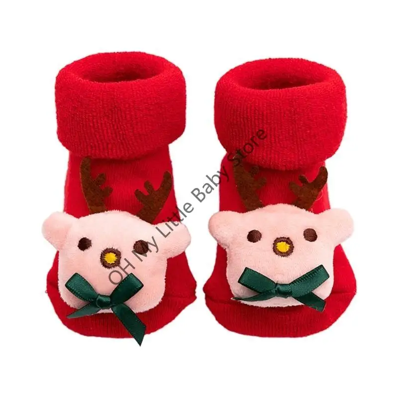 M76C Calcetines peludos para niños pequeños con empuñaduras, calcetines navideños antideslizantes para bebés, calcetines cálidos - imagen 5