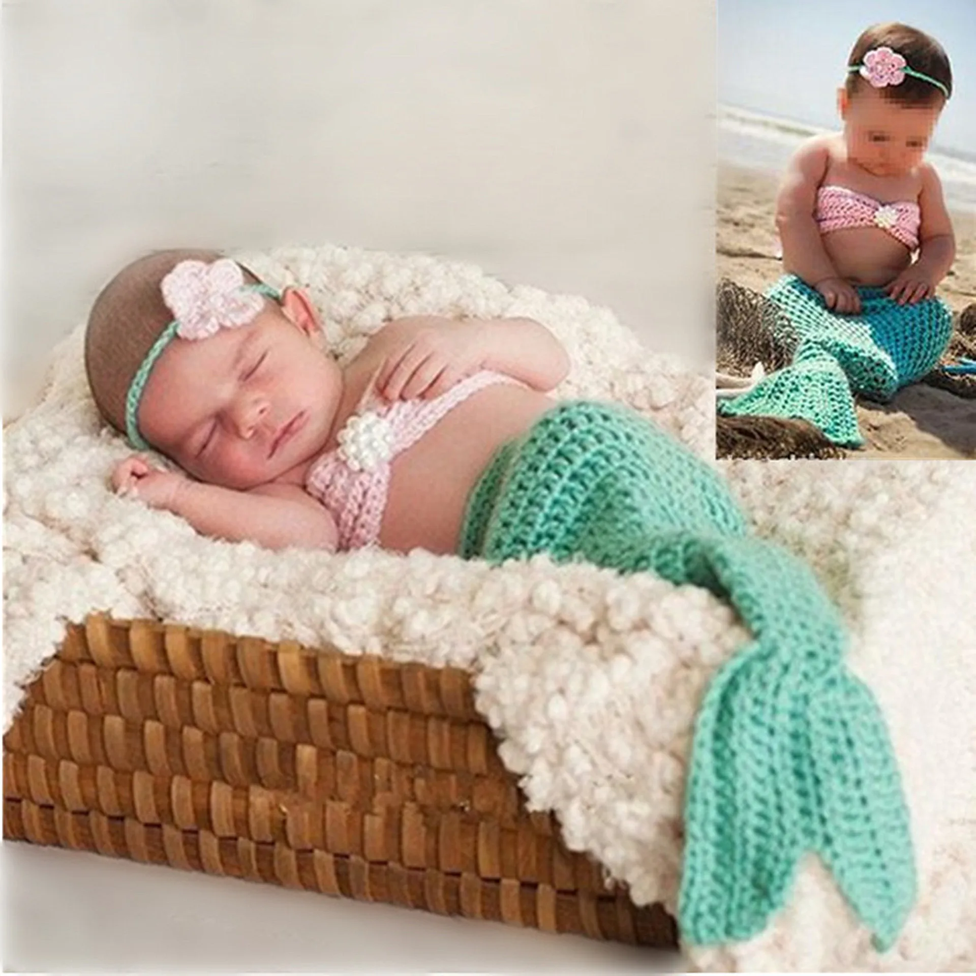 Conjunto de sirena, ropa de fotografía para recién nacidos, mono para niñas de 0 a 6 meses, accesorios de fotografía de recuerdos para bebés