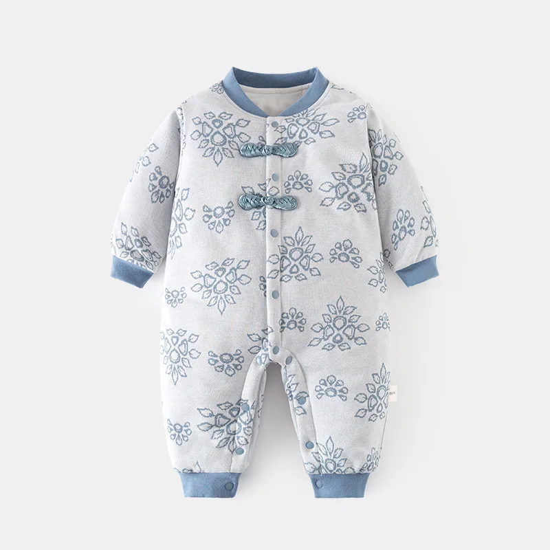 Ropa de invierno para niñas y niños recién nacidas, monos de algodón gruesos y cálidos con estampado de flores bonitas de estilo chino, peleles, ropa de Boutique para bebés BC428 - imagen 5