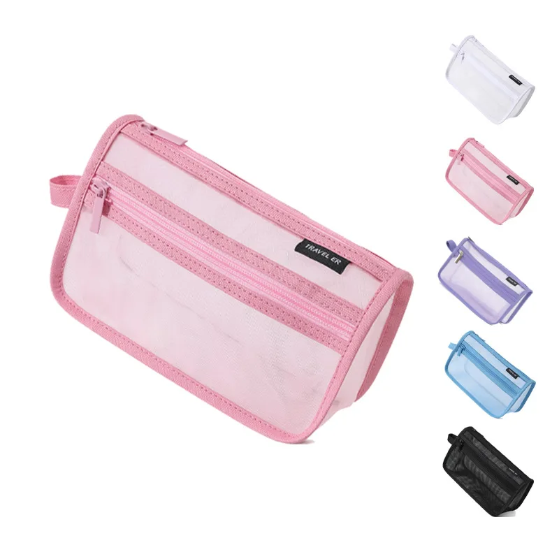 Estuche de lápices de malla minimalista, bolsa de papelería transparente creativa de gran capacidad, bolsa de papelería rectangular con cremallera para estudiante - imagen 5