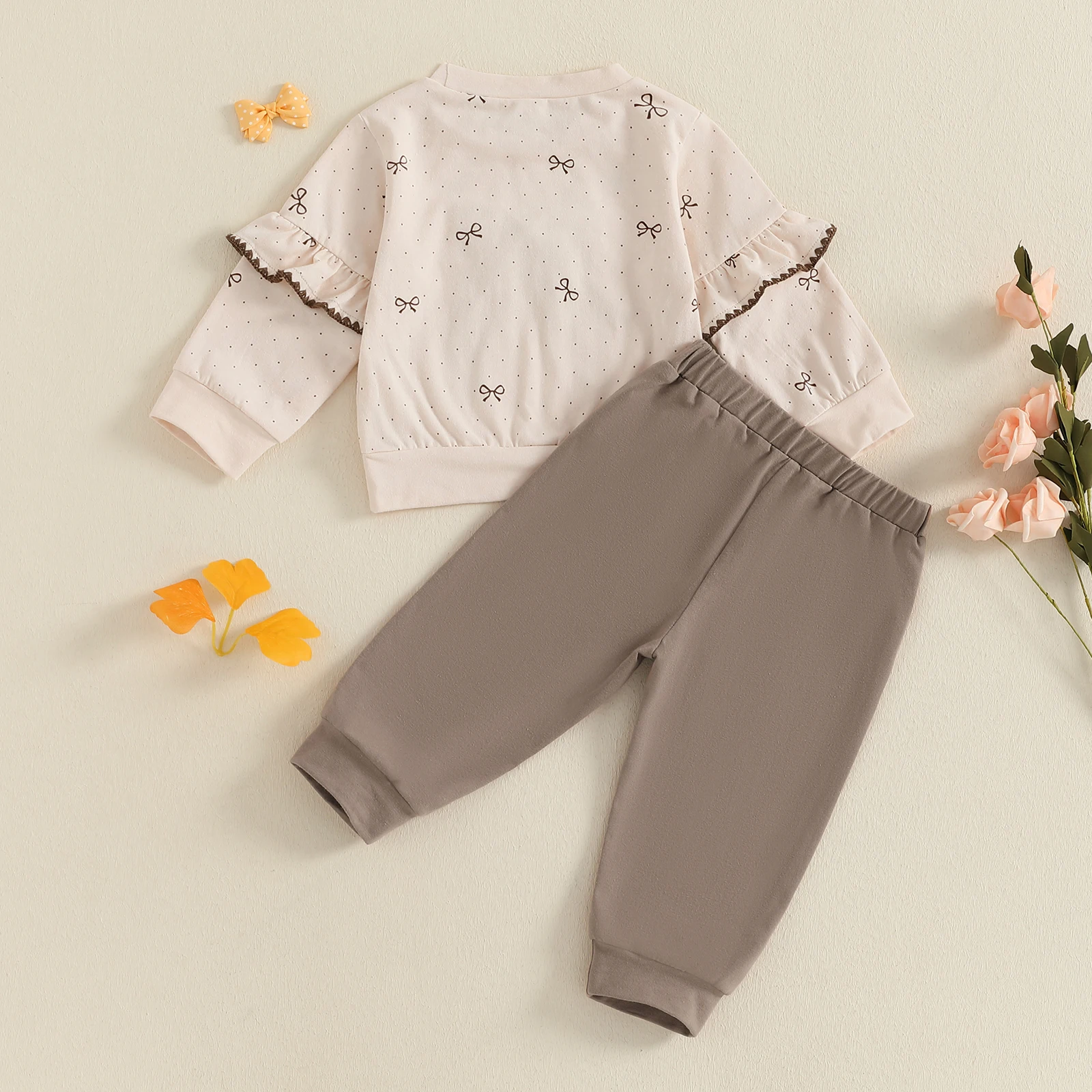Conjunto otoño niña: jersey manga larga con lazo 3D y pantalón - imagen 3