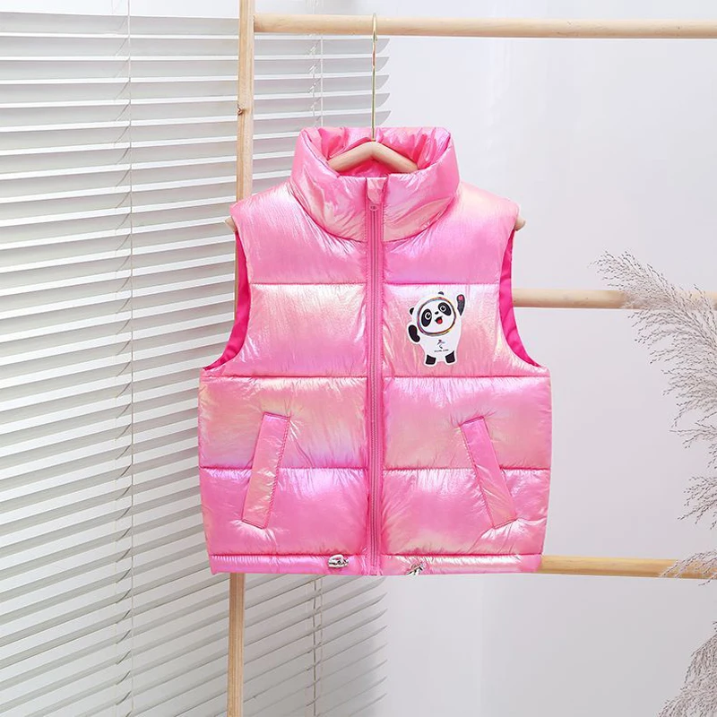 Chaleco de invierno con cuello levantado para niños, chaleco grueso de moda informal de tendencia colorida para niñas y niños, chaleco de algodón cálido con estilo de dibujos animados para niños - imagen 4