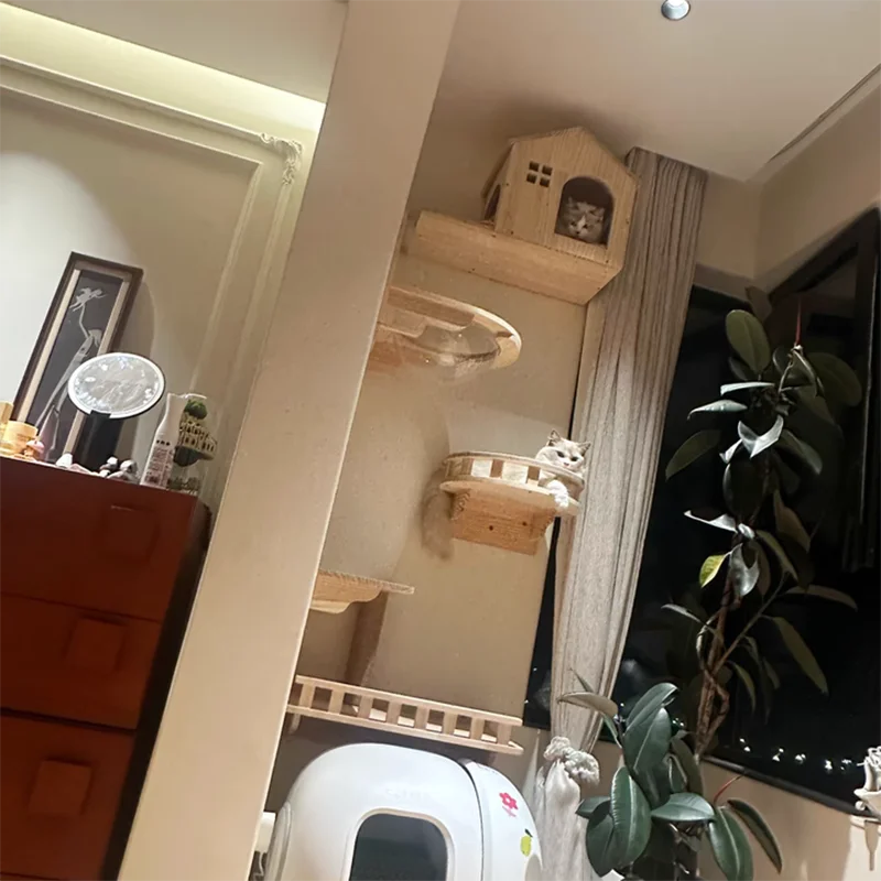 Rascador de Sisal de madera para gatos, muebles escaladores, actividad montada en la pared, puente para gatos, escalones de cuerda, escalera para gatitos, poste de pared para gatitos - imagen 3