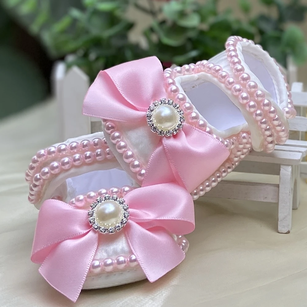 Zapatos de princesa con superficie de encaje para bebés y niñas, zapatos de primeros pasos, brillantes, suaves, con hebilla de lazo - imagen 2