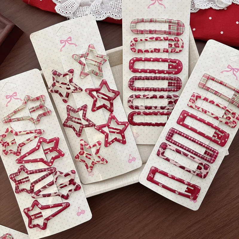 Pinzas de cabello rojas con estampado leopardo estrella para niñas - imagen 4