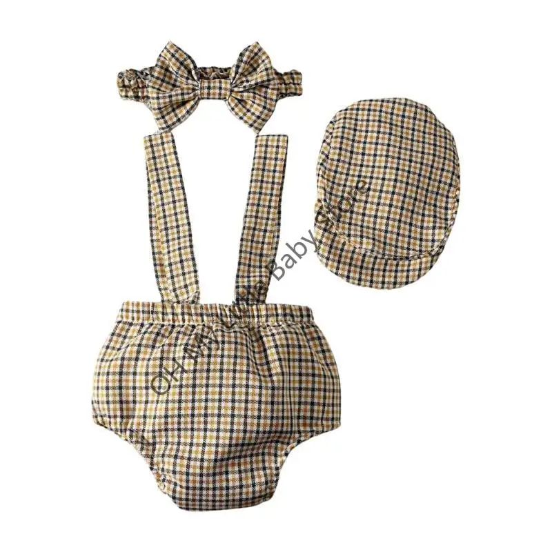 Atuendo celebración los recién nacidos M76C para niños caballeros revisados ​​pantalones con sombrero y bowtie para 0-1 - imagen 5