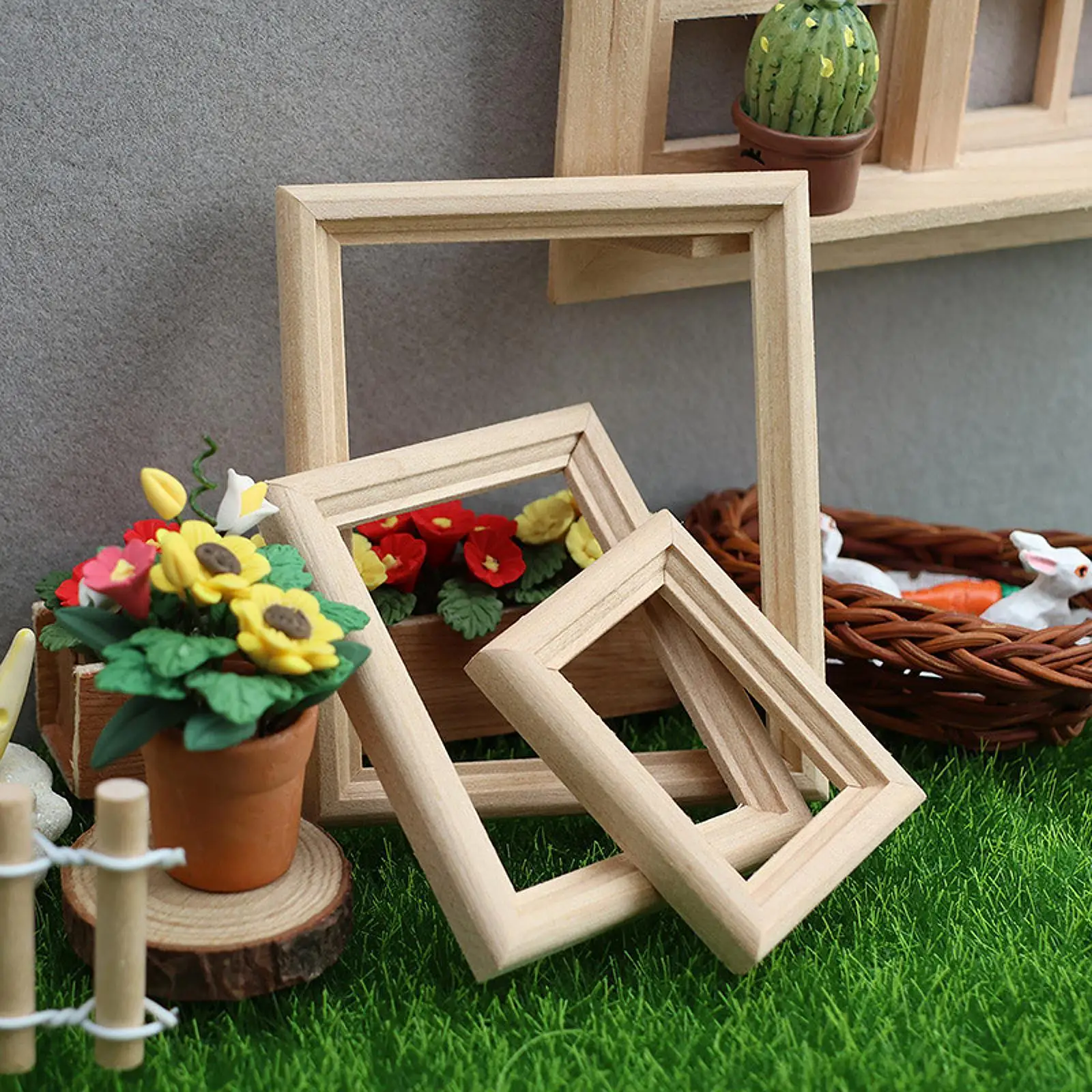 3x 1 : 12 Scale Mini Picture Frame Photo Props Pretend Play Toy Photo Frame Tiny Dollhouse Wood Frame Kids Toddlers 3+