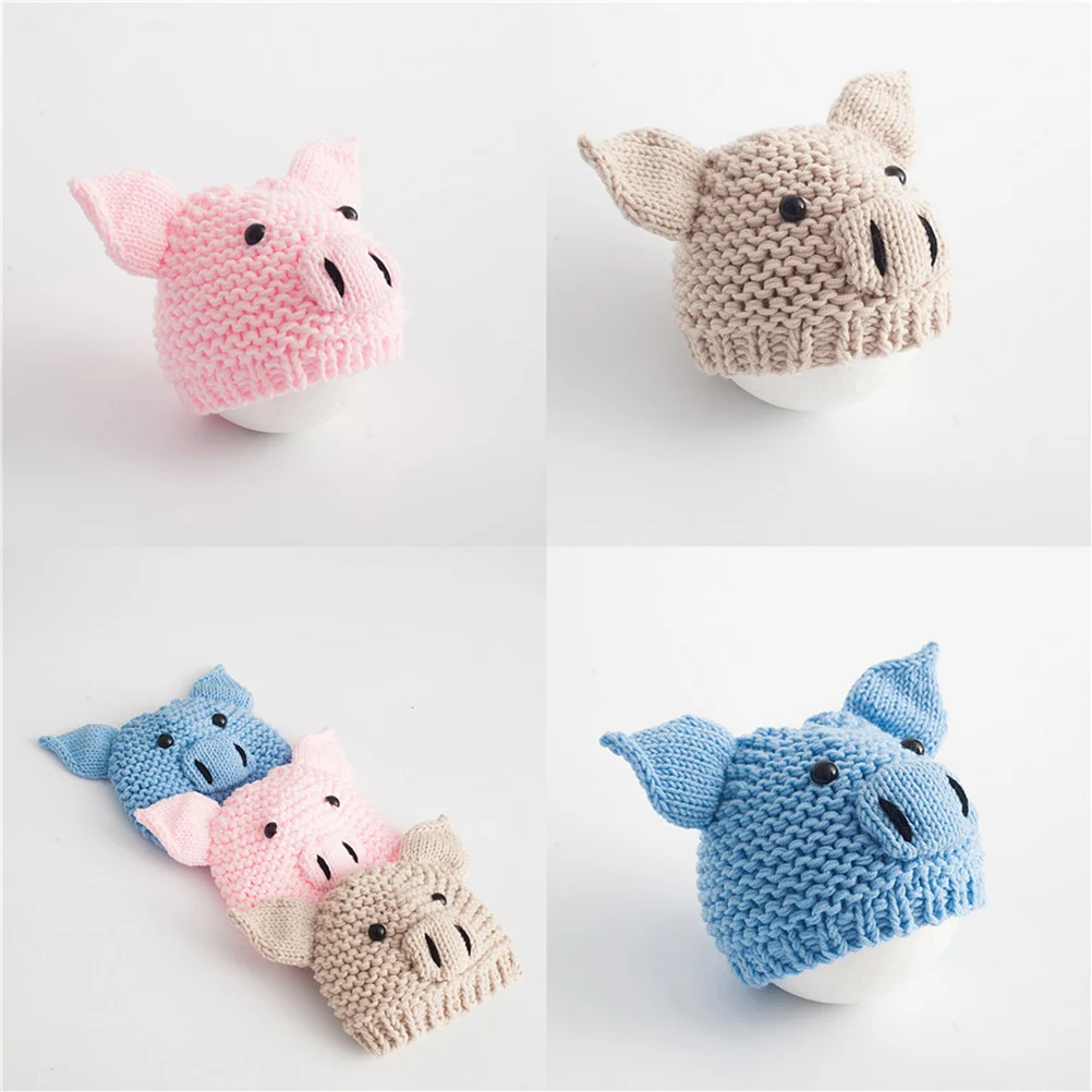 Adorable gorro de punto rosa para recién nacido, diseño de cerdo, accesorios para fotografía de bebés y uso diario, cómodo y suave para bebé