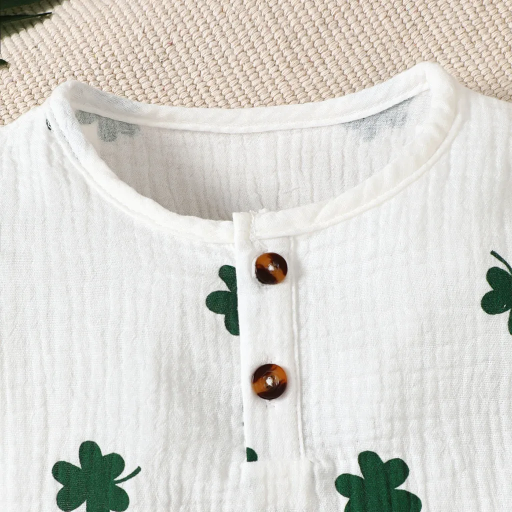 Ropa para bebés de 1 a 3 años, trajes con estampado de trébol, Tops de manga corta y pantalones cortos, 2 piezas, disfraces de ocio de verano, pijamas para niños pequeños - imagen 4