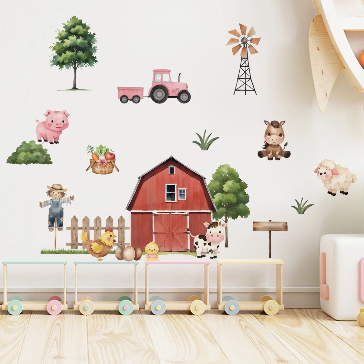 Vinilo decorativo infantil de animales de granja en acuarela - imagen 4