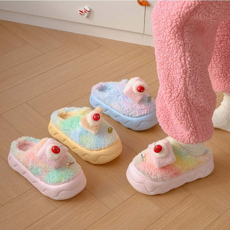 Zapatillas peludas cálidas y esponjosas antideslizantes con suelas gruesas para interiores para el hogar, novedad de Otoño/Invierno para mujer - imagen 2