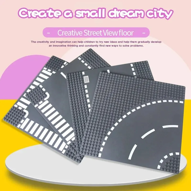 Bloques de construcción de carretera clásicos, placa Base, vista de la ciudad, figuras de tráfico, juguetes de construcción, 32 puntos, placas Base de plástico