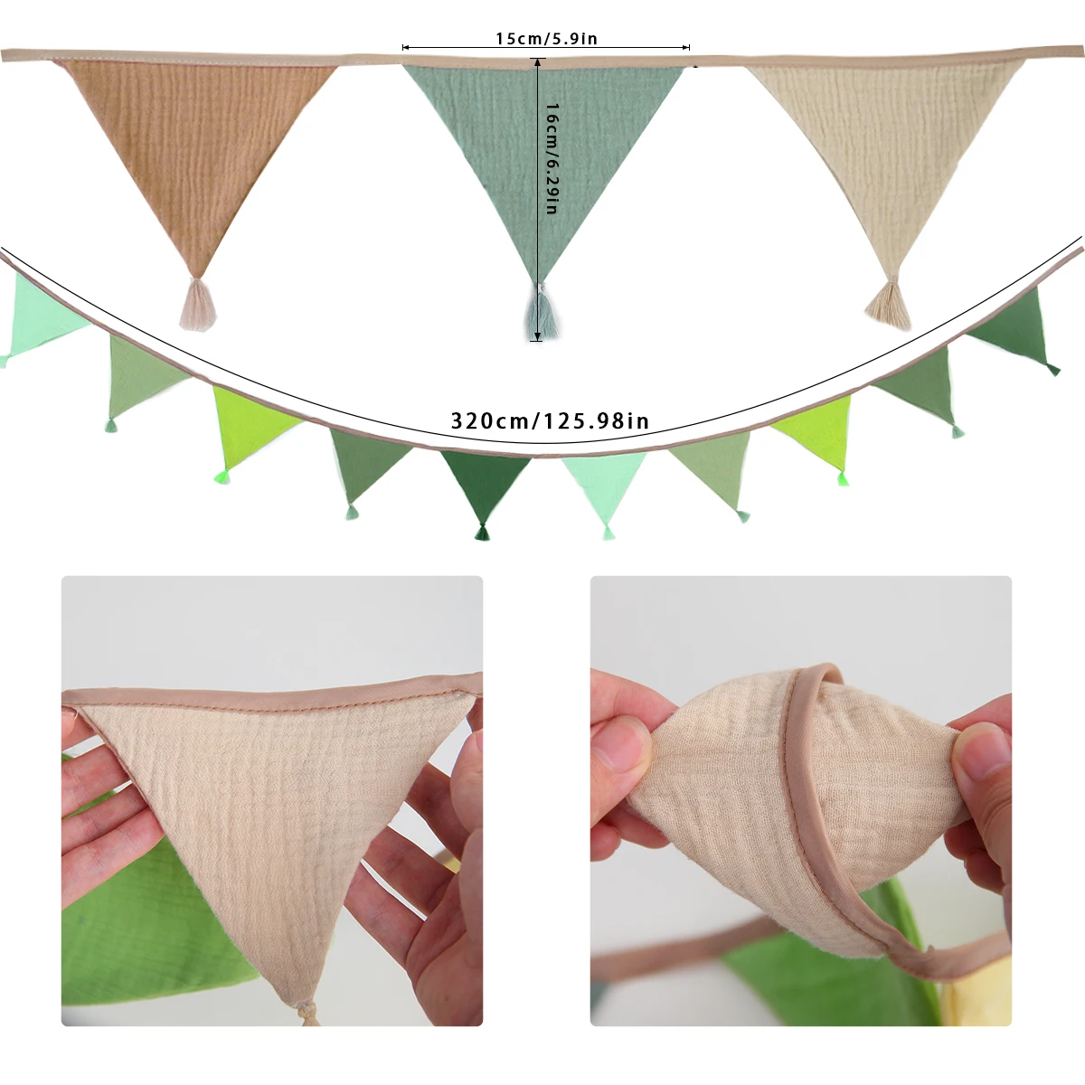 Banderas de cumpleaños con borlas Algodón puro Lavables Reutilizables para decoraciones de fiesta - imagen 3