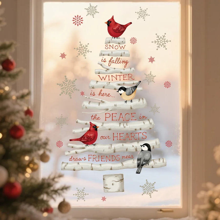 Pegatinas de pared decorativas navideñas, pegatinas autoadhesivas para ventana de árbol de Navidad de abedul blanco