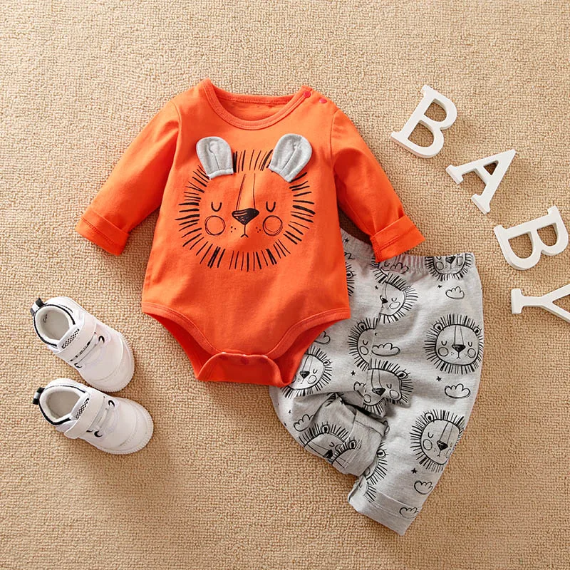 Conjunto de bebé de algodón con león naranja de manga larga - imagen 2