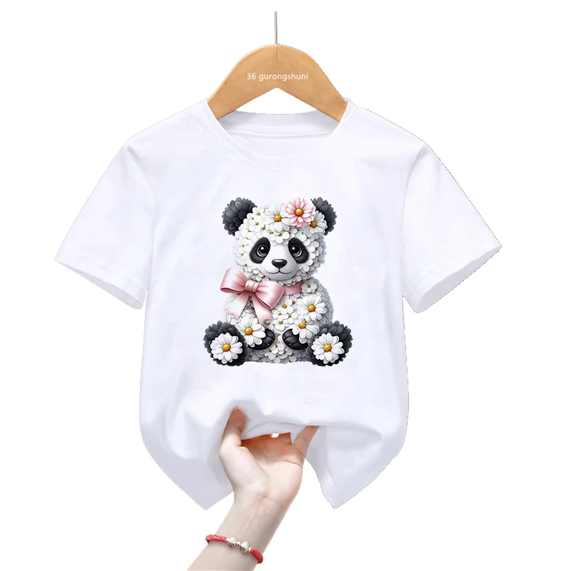Camiseta con estampado de flores, elefante, mono, perro, pingüino, oso, conejo, gato, ciervo, ropa Harajuku Kawaii para niños y niñas - imagen 4