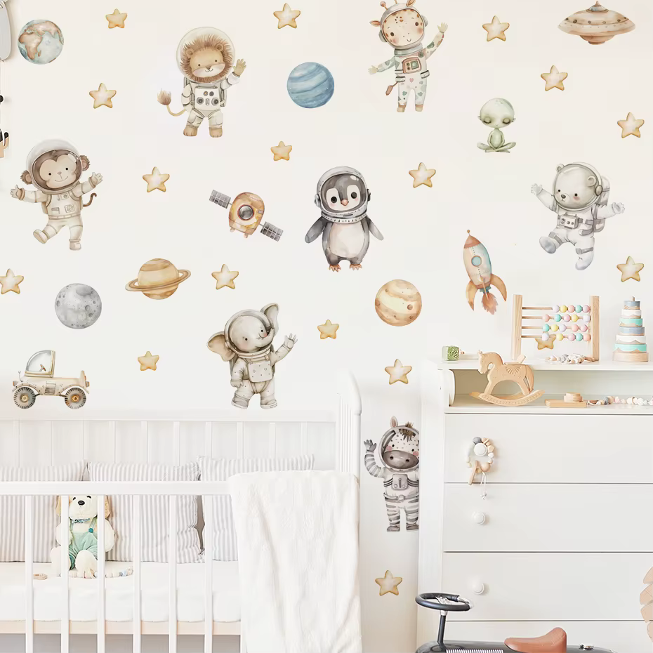 Pegatinas astronauta y cohete para habitación infantil – Estrellas y planetas