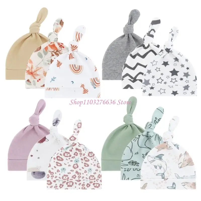 Gorro algodón R6FD, protección para los oídos para recién nacidos, gorros fetales, gorro anudado transpirable para bebé - imagen 5