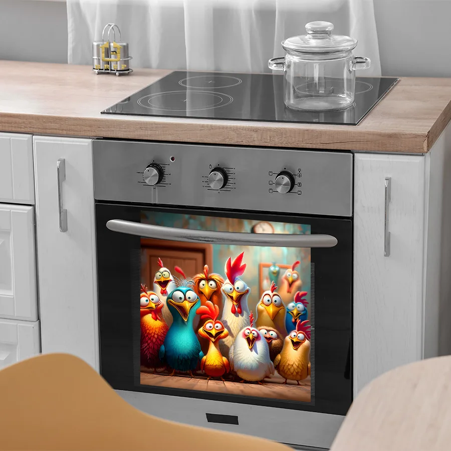 Pegatina de pared con retrato familiar de pollo de granja, gabinete de desinfección de cocina, decoración de gabinete de refrigerador, pegatina autoadhesiva - imagen 4