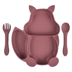 Set de alimentación para bebé: babero de silicona, plato con ventosa y cubiertos