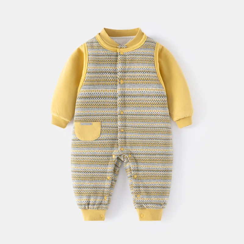 Ropa de invierno para recién nacidos, 2 piezas, ropa coreana informal a rayas de algodón, Tops cálidos de manga larga + monos, ropa de Boutique para bebé BC699 - imagen 4