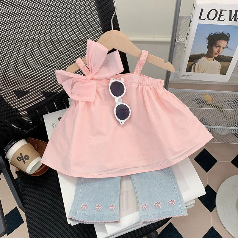 Conjunto infantil verano chaleco pajarita y pantalones vaqueros niño - imagen 2