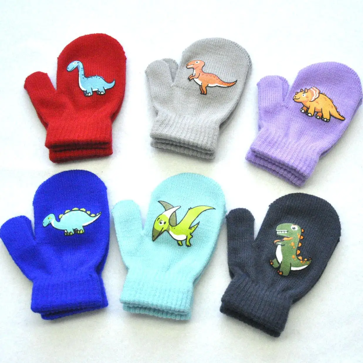 New 1-3Y Winter Knitted Baby Gloves For Children Pupil Student Outdoor Solid Dinosaur Full Finger Mittens Autumn Warmer Hand - imagen 3