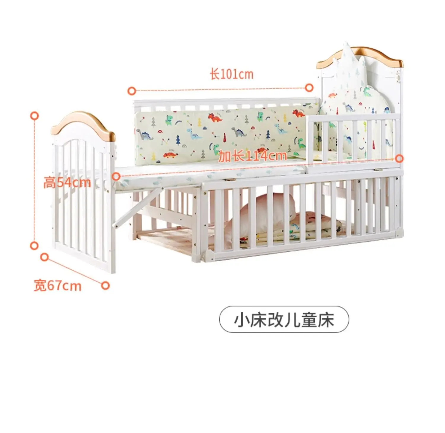 Cuna de madera maciza sin pintar, cuna bb para bebé, cama de empalme móvil multifuncional para niños y recién nacidos - imagen 2