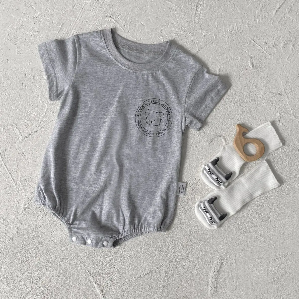 Pelele de verano para bebé recién nacido, mono de manga corta con estampado de oso y letras, traje infantil Unisex de 0 a 2 años - imagen 3