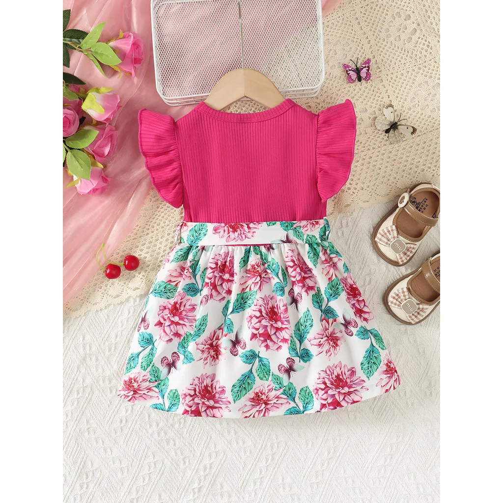Vestido Floral de retazos sin mangas para niña, ropa de fiesta de cumpleaños para niño de 0 a 3 años, rosa roja, estilo Pastoral, ocio - imagen 5