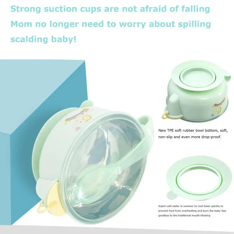 Cuenco aislado para niños, cuencos aislados llenos de agua con ventosa, cuencos portátiles para niños de 400ml con asa, vajilla bonita para - imagen 5