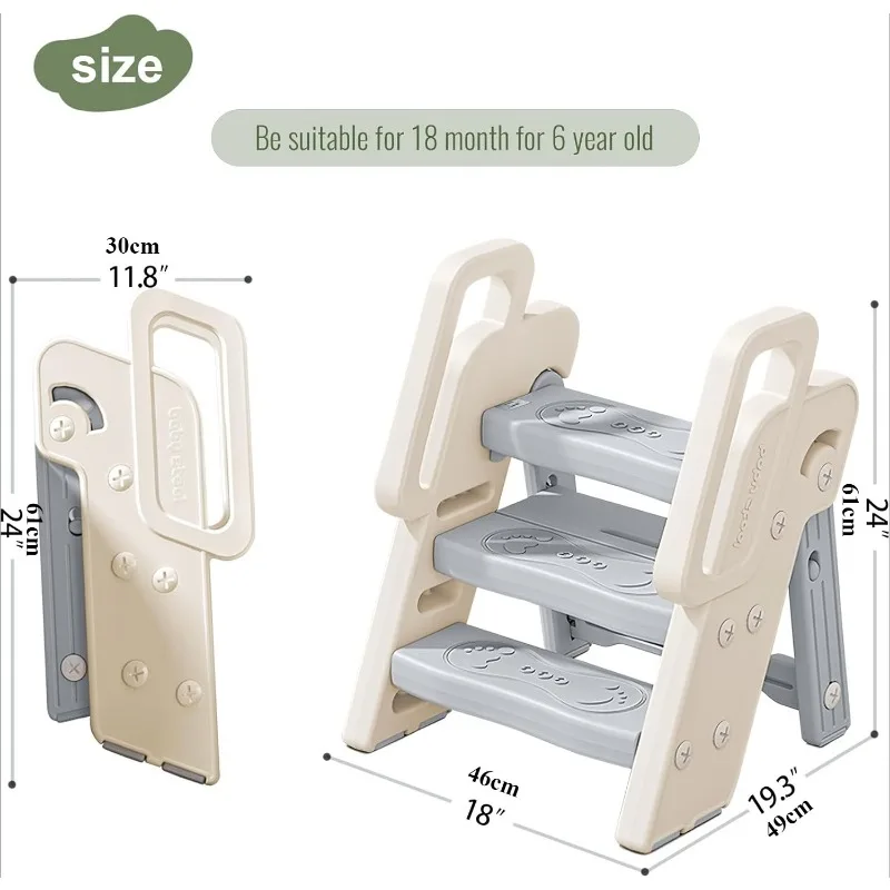 Taburete plegable de 3 escalones con asas, taburete antideslizante 4 en 1 ajustable para lavabo de baño de 3 escalones para niños pequeños, orinal de entrenamiento - imagen 2
