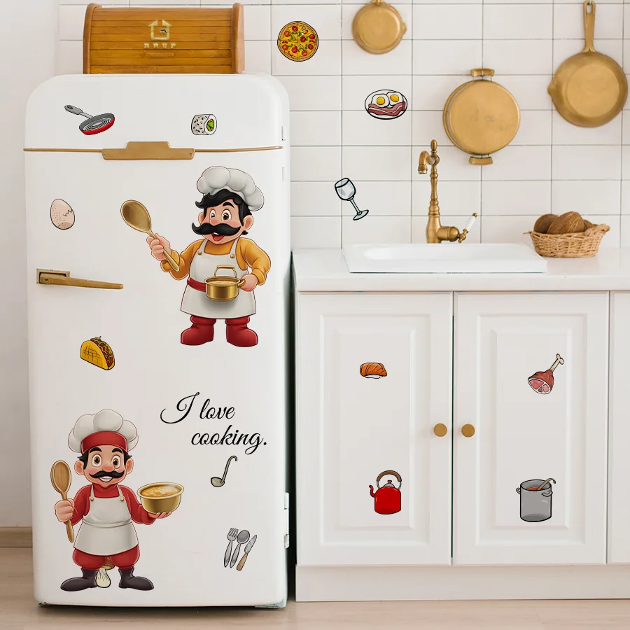 Chef utensilios de cocina pegatinas de pared autoadhesivas gabinetes refrigeradores cocinas comedor embellecimiento decoración pegatina