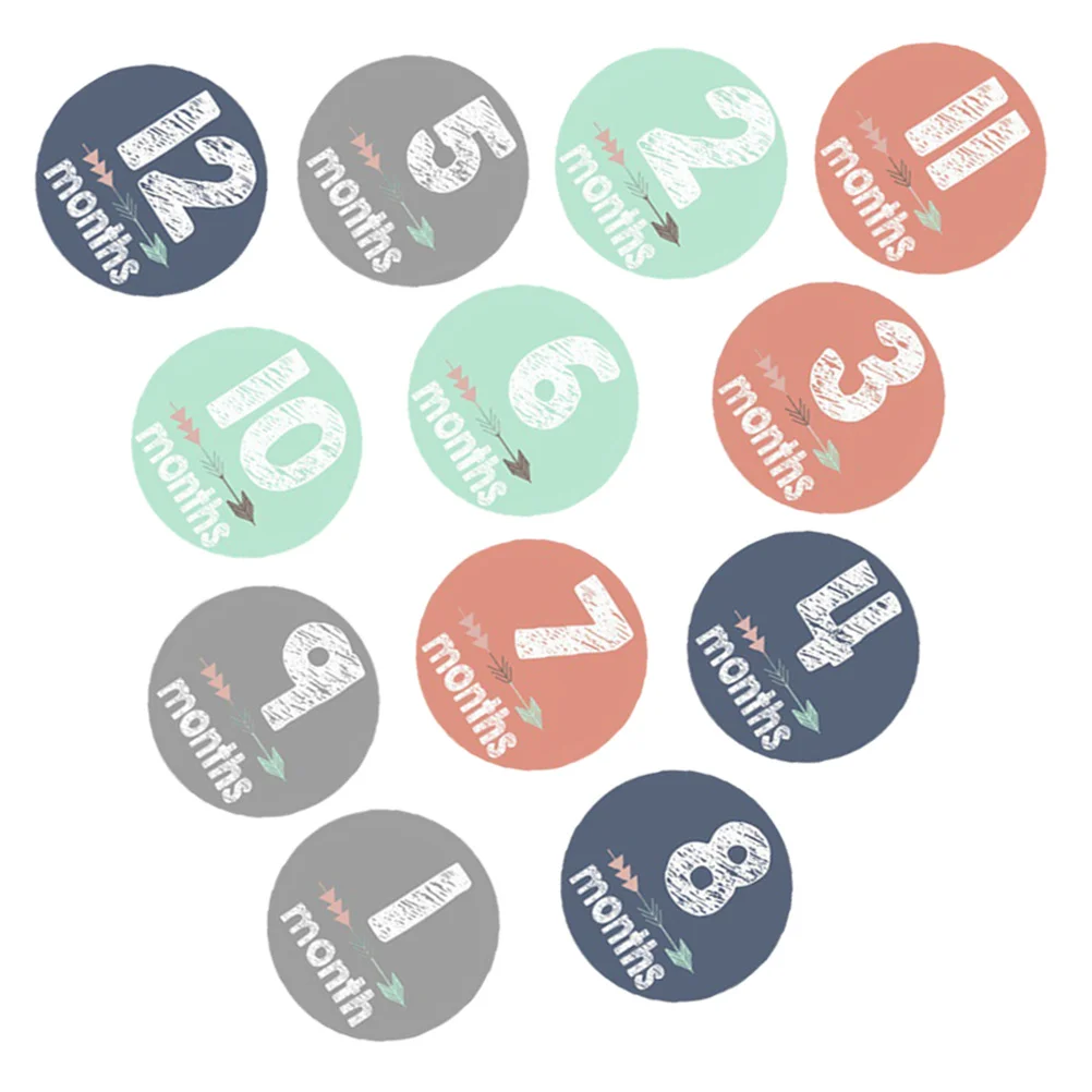 12 Uds. De pegatinas mensuales para bebés, pegatinas adhesivas a presión para hitos de recién nacidos, álbum de fotos para bebés, seguimiento del crecimiento, memoria infantil