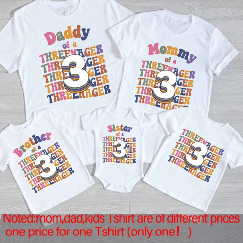 Threenager-Camiseta a juego para la familia, traje de fiesta de cumpleaños para niños de 3 años, papá, mamá, Sis Bro, Tops, pelele para bebé - imagen 3